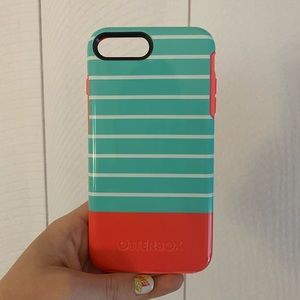 Otterbox iPhone 8 Plus Teal and Coral Striped Case